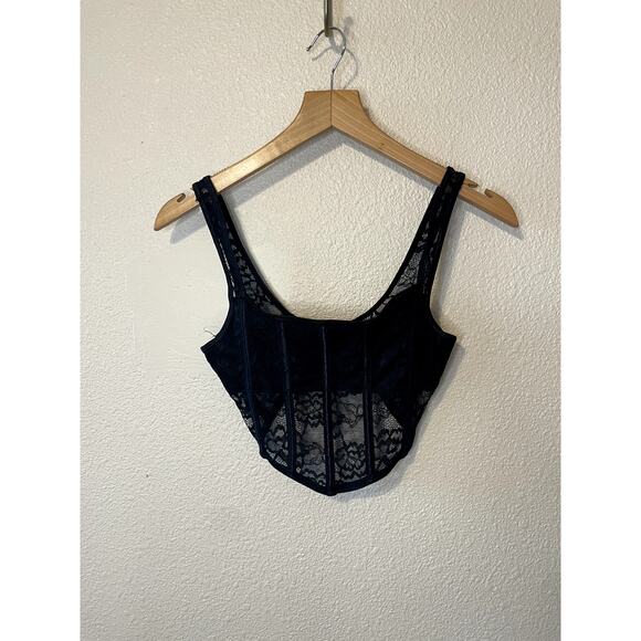 Charlotte Russe Y2K Floral Black Lace Square Neck Whimsy Goth Corset Top XS - Picture 9 of 9